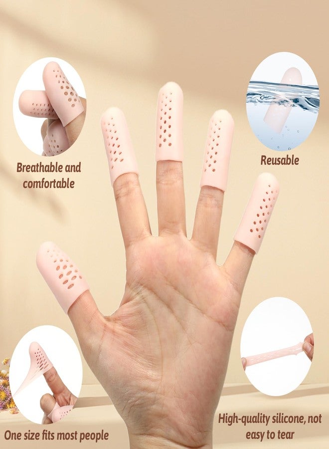 Gtziqa 12 Pcs Gel Finger Cots with Air Holes, Breathable Silicone Finger Protectors Fingers Gloves Covers Bandages Thumb Nail Tips Protector Caps for Wound Healing Cracking Arthritis Toe Fingers Pain Relief - Image 2
